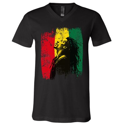 Ghanaian Flag Rastamann Reggae Dreadlocks Rasta Colors V-Neck T-Shirt