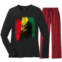 Ghanaian Flag Rastamann Reggae Dreadlocks Rasta Colors Women's Long Sleeve Flannel Pajama Set 