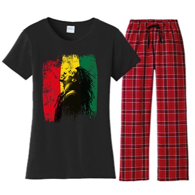 Ghanaian Flag Rastamann Reggae Dreadlocks Rasta Colors Women's Flannel Pajama Set