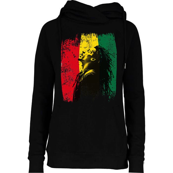 Ghanaian Flag Rastamann Reggae Dreadlocks Rasta Colors Womens Funnel Neck Pullover Hood