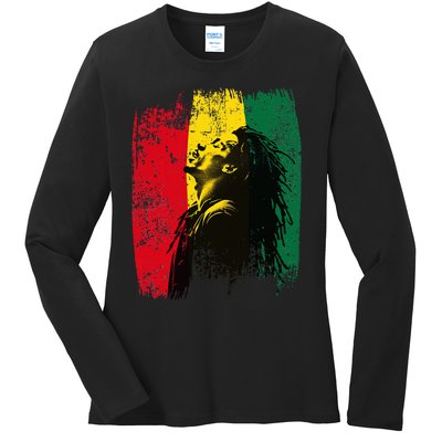 Ghanaian Flag Rastamann Reggae Dreadlocks Rasta Colors Ladies Long Sleeve Shirt