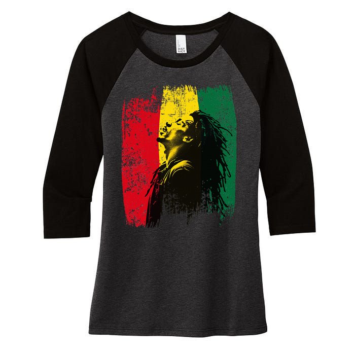 Ghanaian Flag Rastamann Reggae Dreadlocks Rasta Colors Women's Tri-Blend 3/4-Sleeve Raglan Shirt