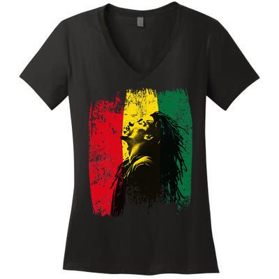 Ghanaian Flag Rastamann Reggae Dreadlocks Rasta Colors Women's V-Neck T-Shirt