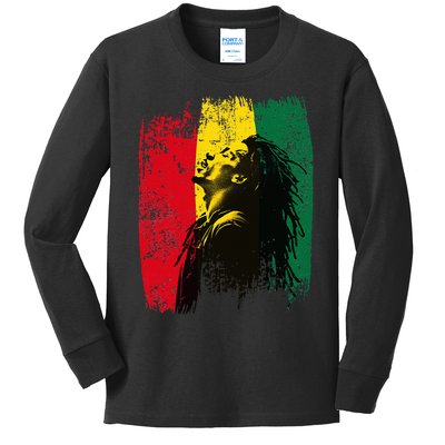 Ghanaian Flag Rastamann Reggae Dreadlocks Rasta Colors Kids Long Sleeve Shirt