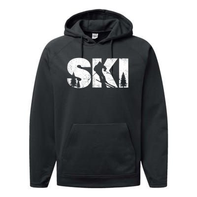 Gifts For Skiers Men Women Snow Skiing Alpine Downhill Ski TShirt Performance Fleece Hoodie