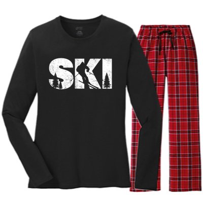 Gifts For Skiers Men Women Snow Skiing Alpine Downhill Ski TShirt Women's Long Sleeve Flannel Pajama Set 