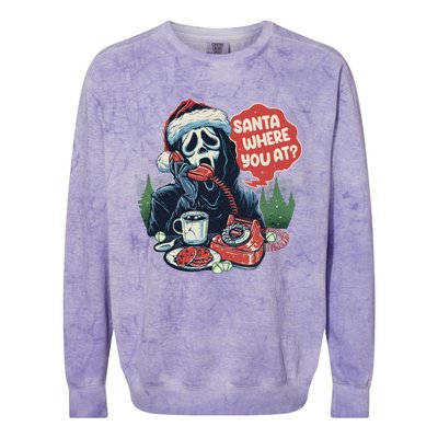 Ghost Face Santa Where You At Christmas Horror Dark Christmas Colorblast Crewneck Sweatshirt