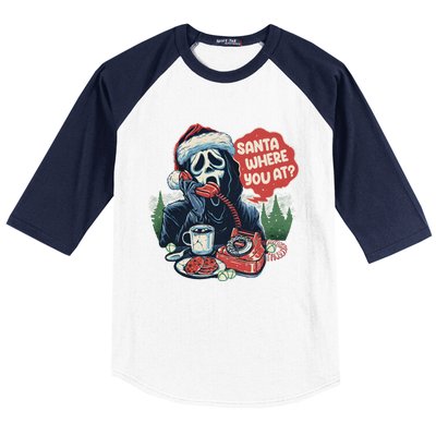 Ghost Face Santa Where You At Christmas Horror Dark Christmas Baseball Sleeve Shirt