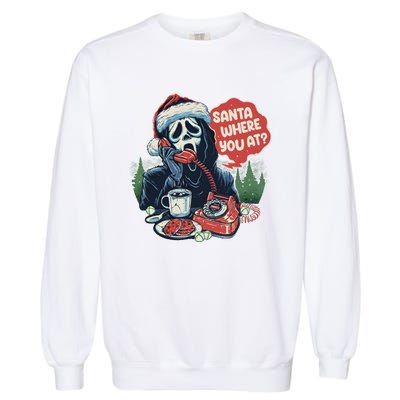 Ghost Face Santa Where You At Christmas Horror Dark Christmas Garment-Dyed Sweatshirt