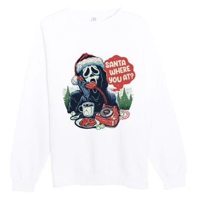 Ghost Face Santa Where You At Christmas Horror Dark Christmas Premium Crewneck Sweatshirt