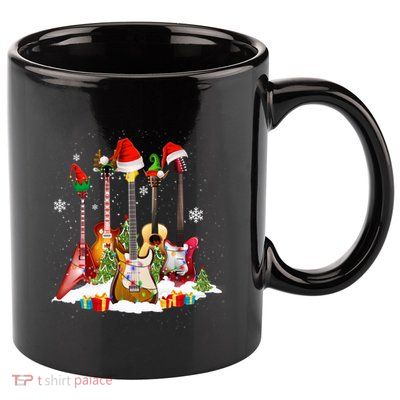 Guitar Fan Santa Hat Christmas Tree Funny Music Lover Xmas Gift 11oz C Handle Ceramic Mug