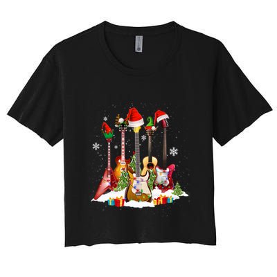 Guitar Fan Santa Hat Christmas Tree Funny Music Lover Xmas Gift Crop Top