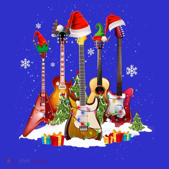 Guitar Fan Santa Hat Christmas Tree Funny Music Lover Xmas Gift Premium T-Shirt
