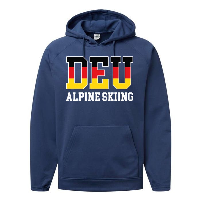 Germany Flag Skier German DEU Alpine Skiing Performance Fleece Hoodie