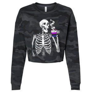 Gender Fluid Skeleton Ing Coffee Pride Flag Lgbt Skull Gift Cropped Pullover Crew