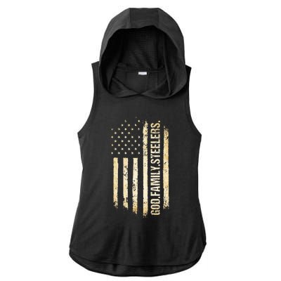 God Family Steelers Pro Us American Flag FatherS Day Ladies PosiCharge Tri-Blend Wicking Draft Hoodie Tank