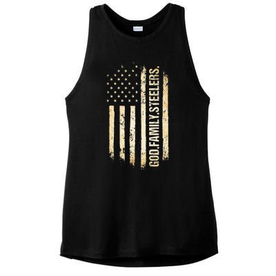 God Family Steelers Pro Us American Flag FatherS Day Ladies PosiCharge Tri-Blend Wicking Tank