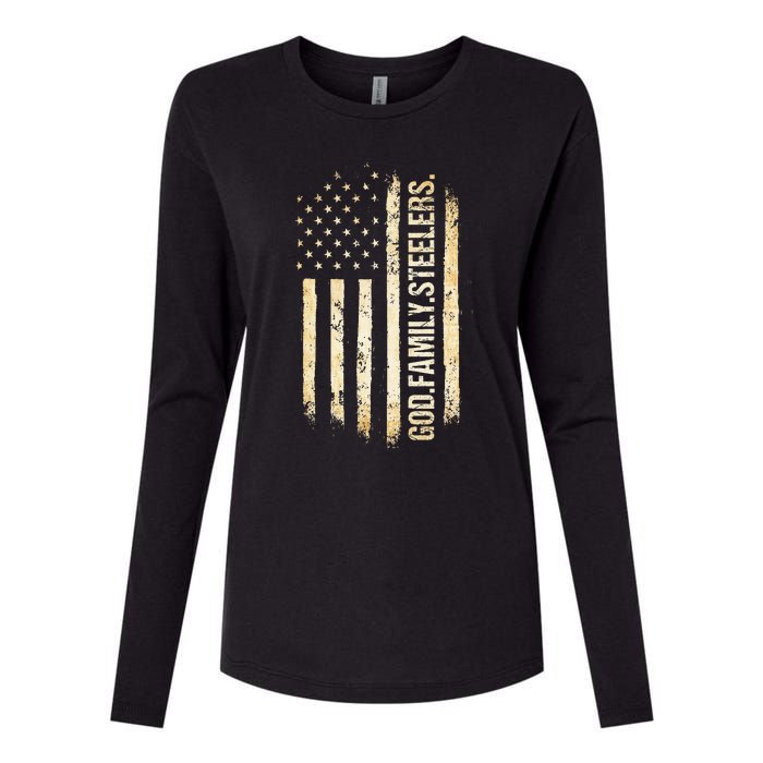 God Family Steelers Pro Us American Flag FatherS Day Womens Cotton Relaxed Long Sleeve T-Shirt