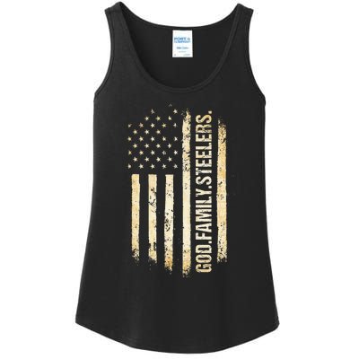 God Family Steelers Pro Us American Flag FatherS Day Ladies Essential Tank