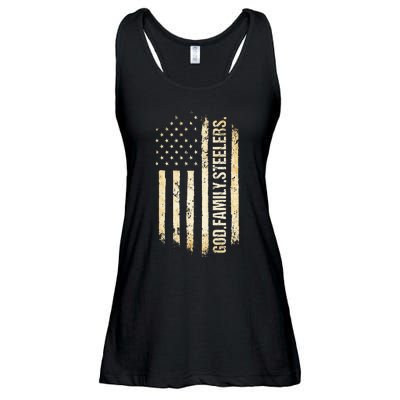 God Family Steelers Pro Us American Flag FatherS Day Ladies Essential Flowy Tank