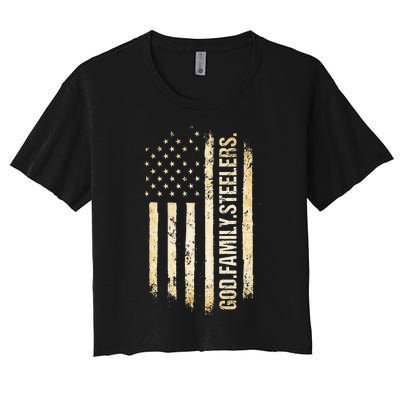 God Family Steelers Pro Us American Flag FatherS Day Women's Crop Top Tee