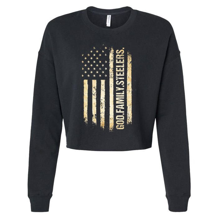 God Family Steelers Pro Us American Flag FatherS Day Cropped Pullover Crew