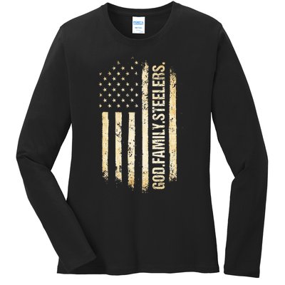 God Family Steelers Pro Us American Flag FatherS Day Ladies Long Sleeve Shirt