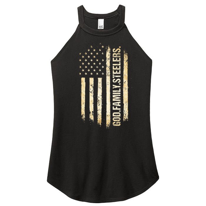 God Family Steelers Pro Us American Flag FatherS Day Women's Perfect Tri Rocker Tank