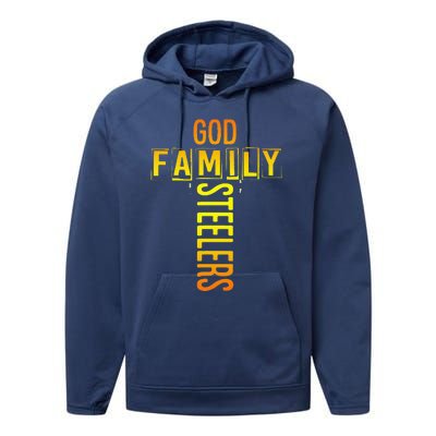 God Family Steeler Fathers Day Gift Tee Performance Fleece Hoodie