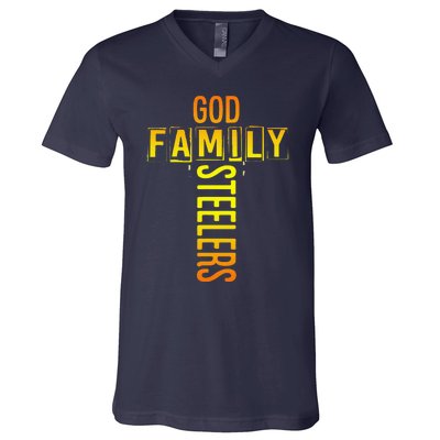 God Family Steeler Fathers Day Gift Tee V-Neck T-Shirt