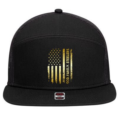 God Family Steelers Pro Us Flag Fathers Day Dad Gift Gift 7 Panel Mesh Trucker Snapback Hat