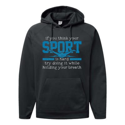 Gift for Swimmer Funny Swimming Sports Quote Performance Fleece Hoodie