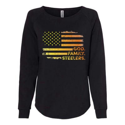 God Family Steelers Pro Us Flag Gift For Fathers Day Womens California Wash Sweatshirt