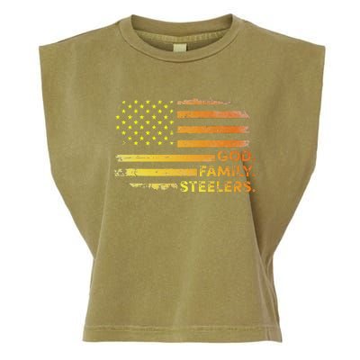 God Family Steelers Pro Us Flag Gift For Fathers Day Garment-Dyed Women's Muscle Tee