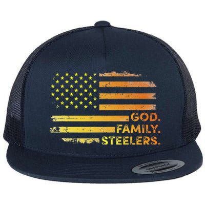 God Family Steelers Pro Us Flag Gift For Fathers Day Flat Bill Trucker Hat