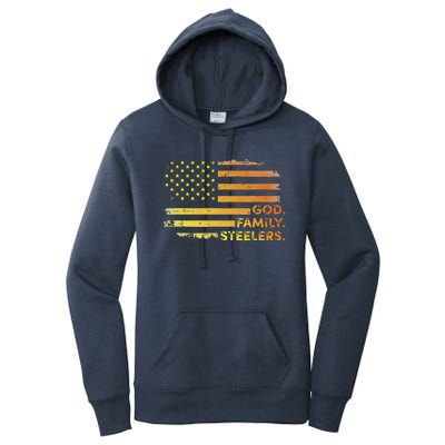 God Family Steelers Pro Us Flag Gift For Fathers Day Women's Pullover Hoodie