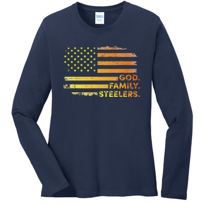 God Family Steelers Pro Us Flag Gift For Fathers Day Ladies Long Sleeve Shirt