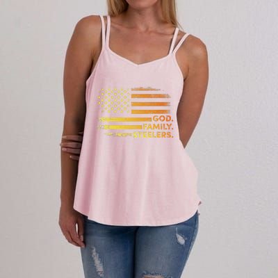 God Family Steelers Pro Us Flag Gift For Fathers Day Women's Strappy Tank