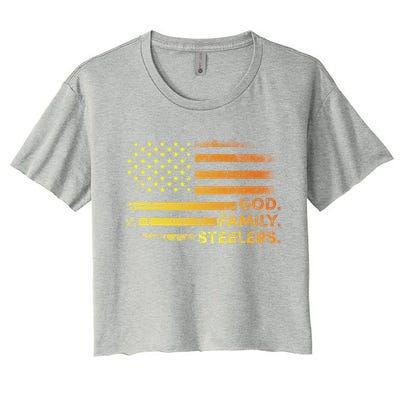 God Family Steelers Pro Us Flag Gift For Fathers Day Women's Crop Top Tee