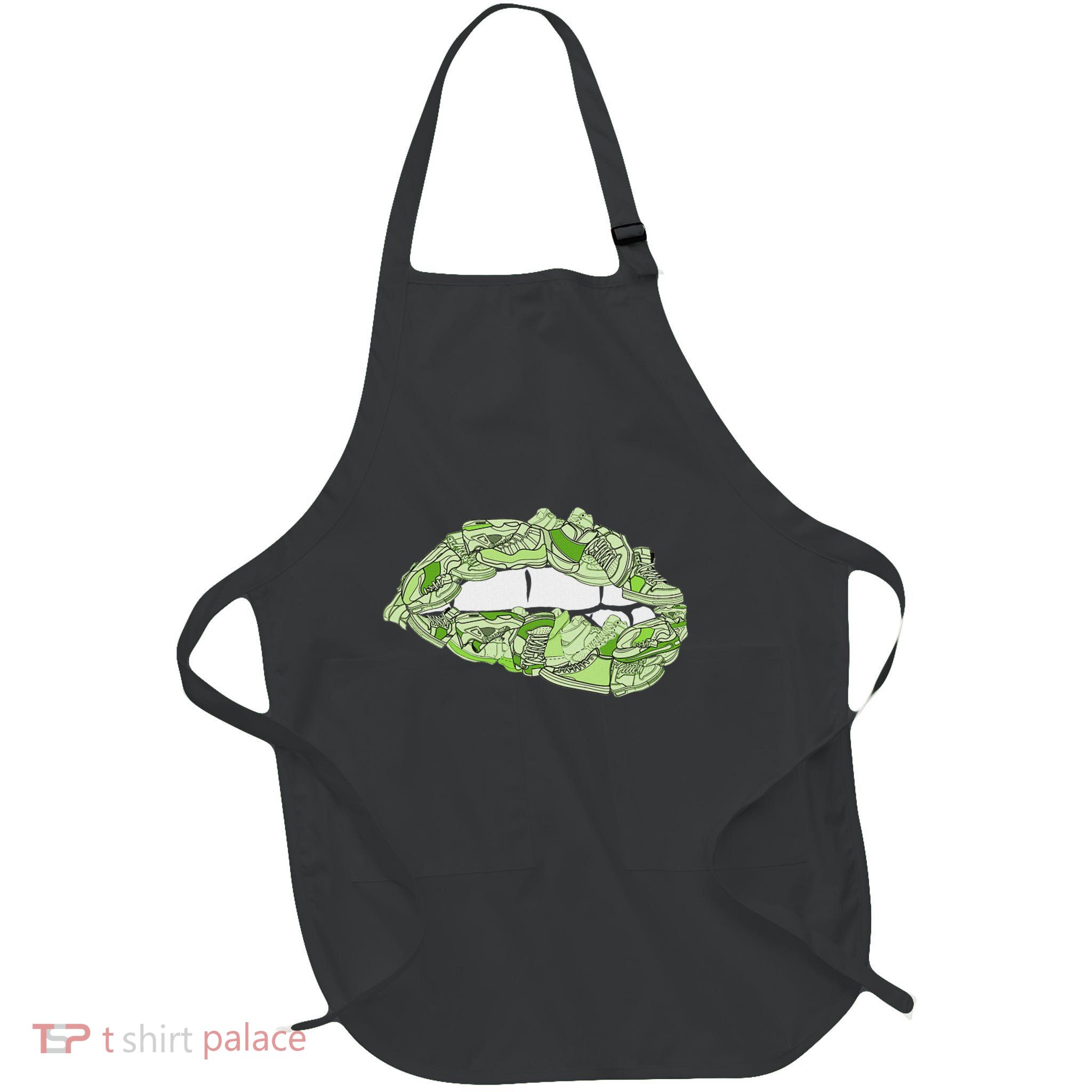 Green Female Sneakerhead Sneaker Lips Green Full-Length Apron With Pockets