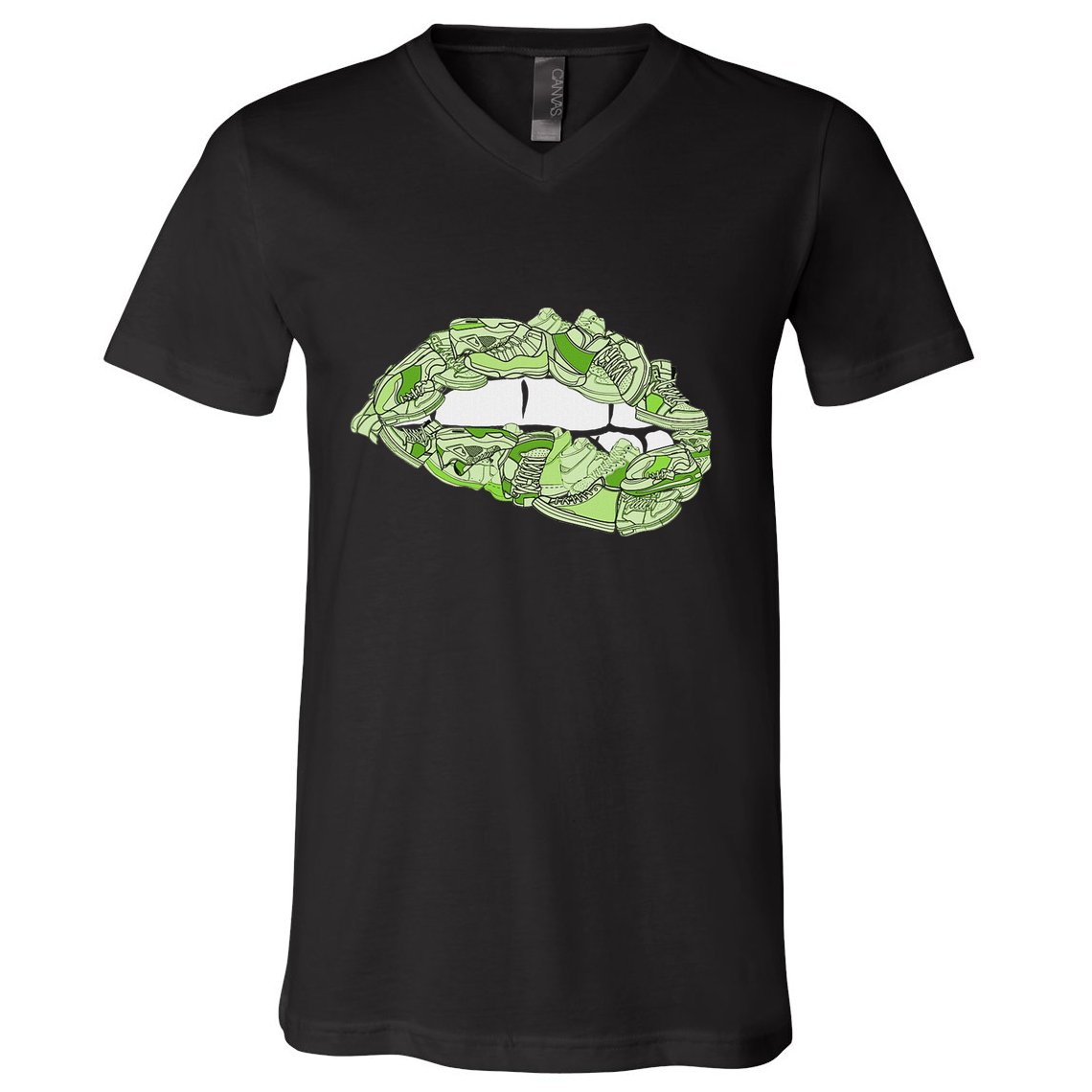 Green Female Sneakerhead Sneaker Lips Green V-Neck T-Shirt