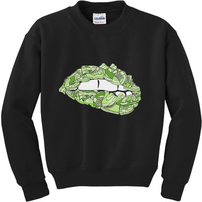 Green Female Sneakerhead Sneaker Lips Green Kids Sweatshirt
