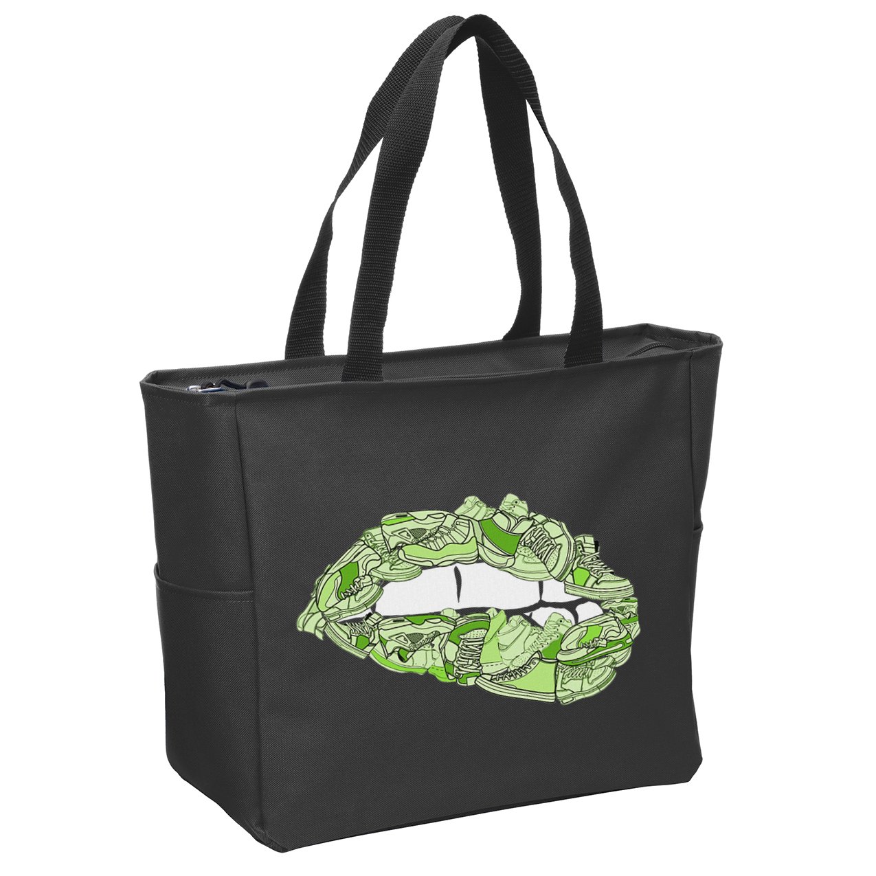 Green Female Sneakerhead Sneaker Lips Green Zip Tote Bag