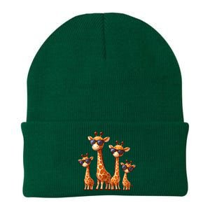 Giraffe Family Sunglasses Safari Zoo Lover Cartoon Giraffes Knit Cap Winter Beanie