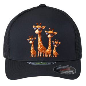 Giraffe Family Sunglasses Safari Zoo Lover Cartoon Giraffes Flexfit Unipanel Trucker Cap