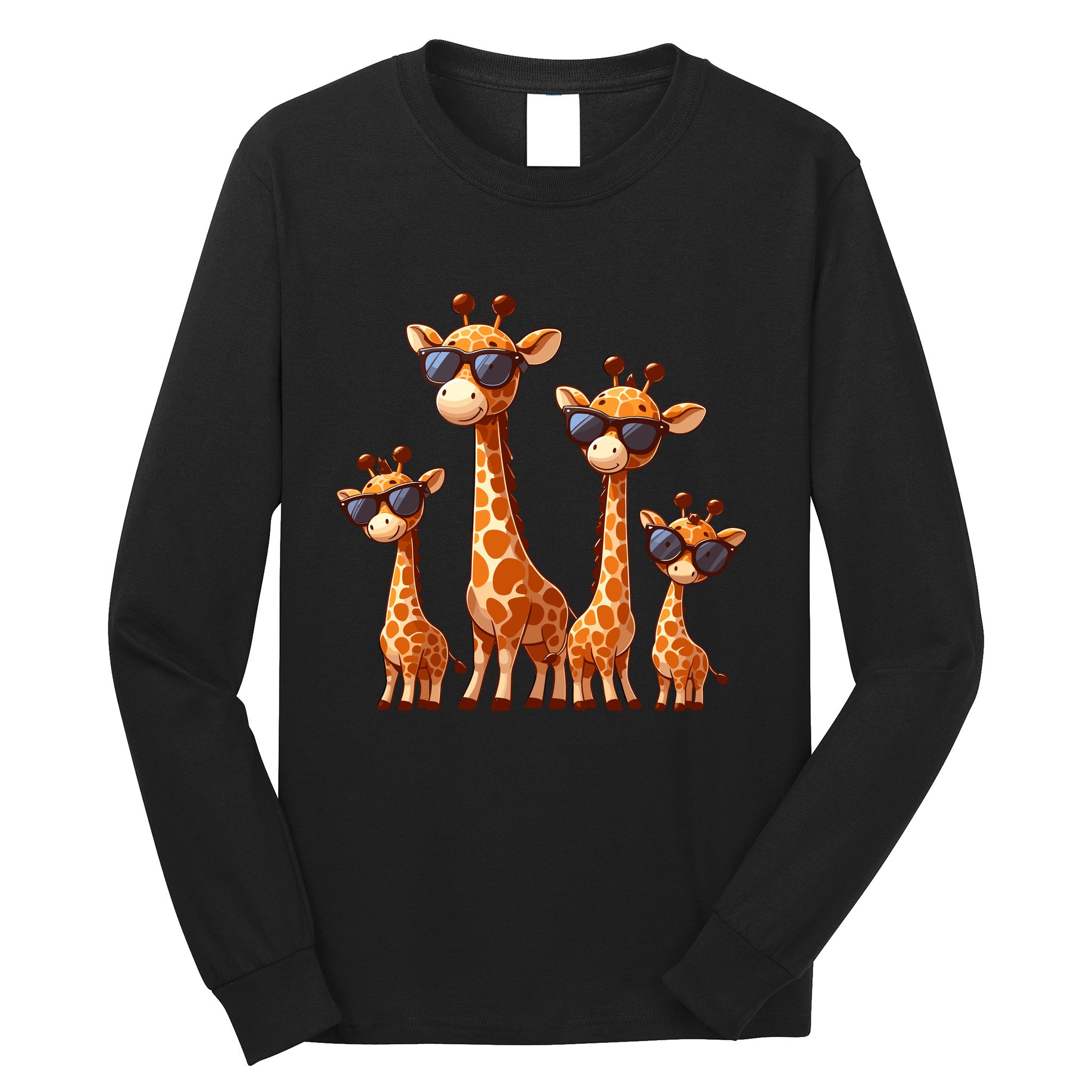 Giraffe Family Sunglasses Safari Zoo Lover Cartoon Giraffes Long Sleeve Shirt