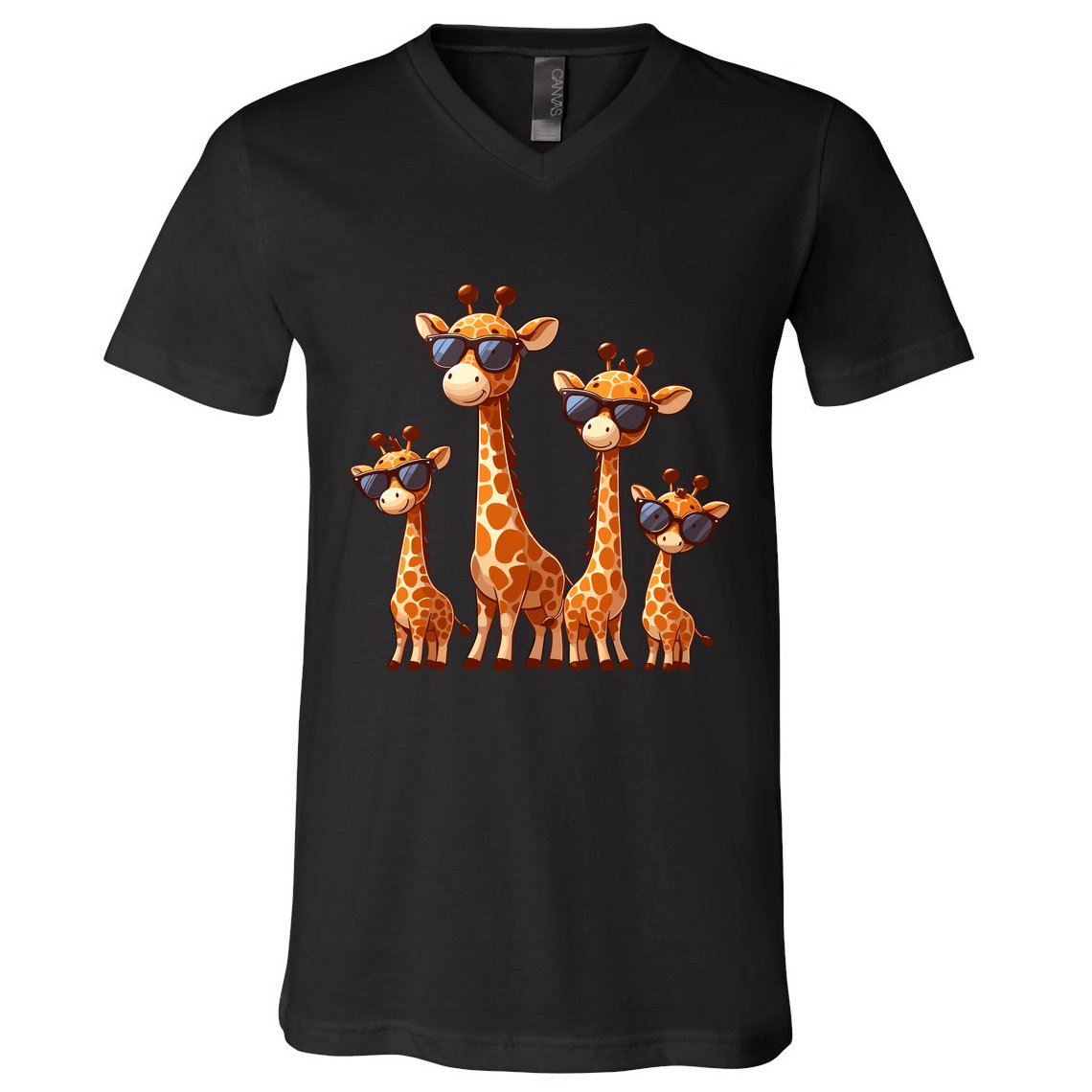 Giraffe Family Sunglasses Safari Zoo Lover Cartoon Giraffes V-Neck T-Shirt