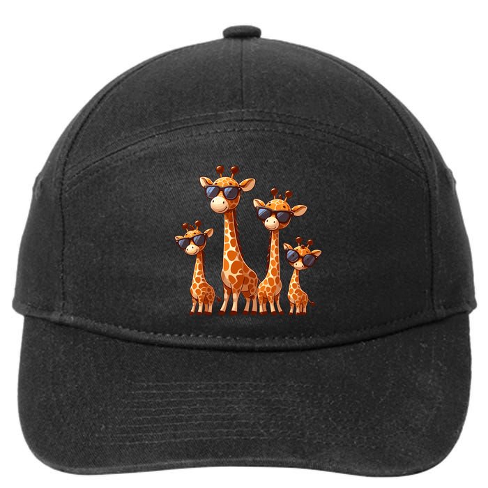 Giraffe Family Sunglasses Safari Zoo Lover Cartoon Giraffes 7-Panel Snapback Hat