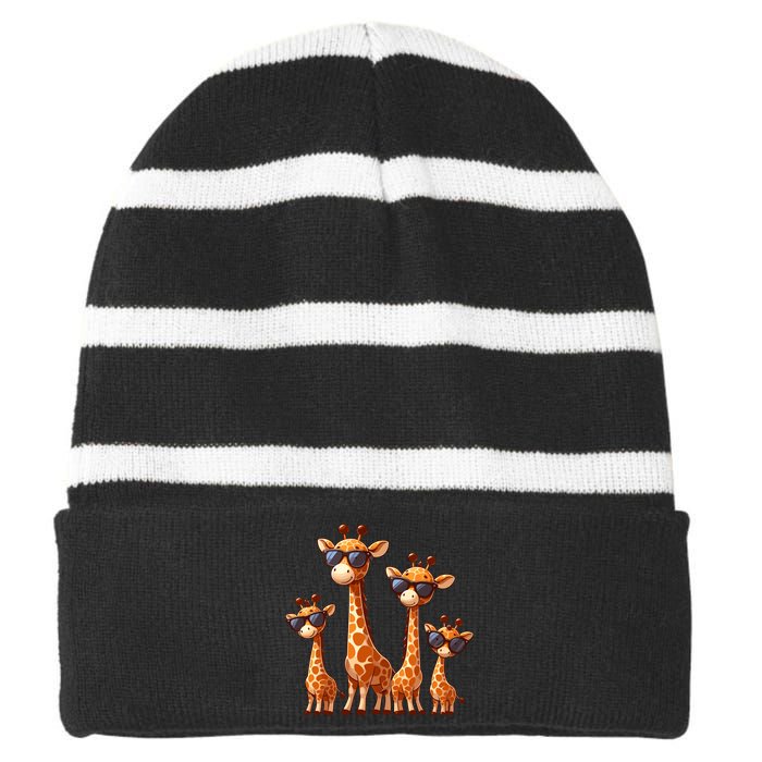 Giraffe Family Sunglasses Safari Zoo Lover Cartoon Giraffes Striped Beanie with Solid Band