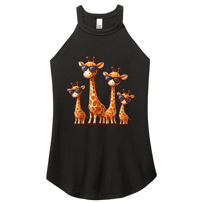 Giraffe Family Sunglasses Safari Zoo Lover Cartoon Giraffes Women's Perfect Tri Rocker Tank